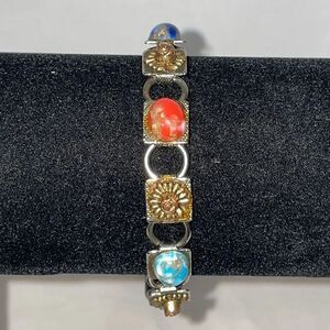 Metal Bracelet with Metal Emblems and Stone Gems